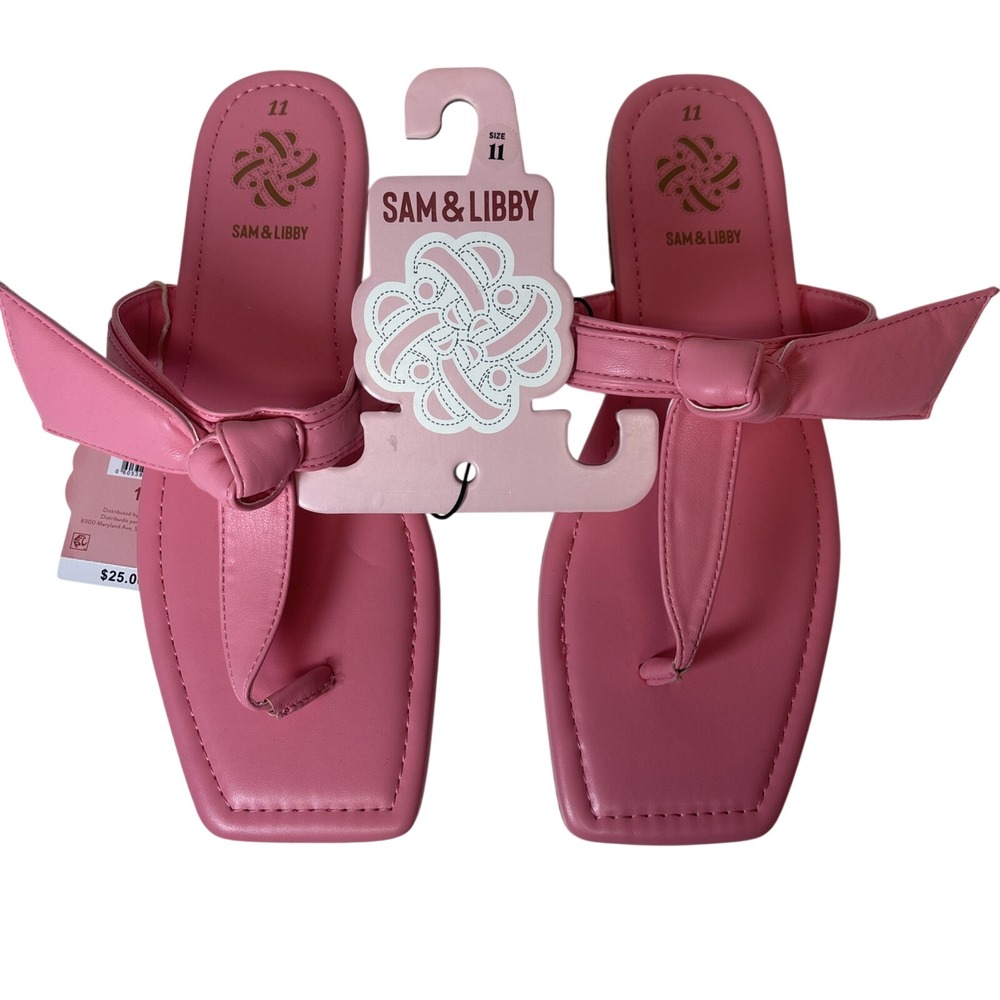 Sam & Libby Tia Bow Sandal Pink Tulip Square Toe Thong Flip Flop Womens 11 NEW